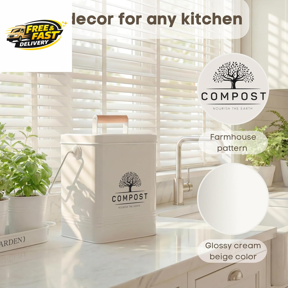 Kitchen Compost Bin, 1.7 Gallon Countertop Compost Bin with Lid, Indoor Compost