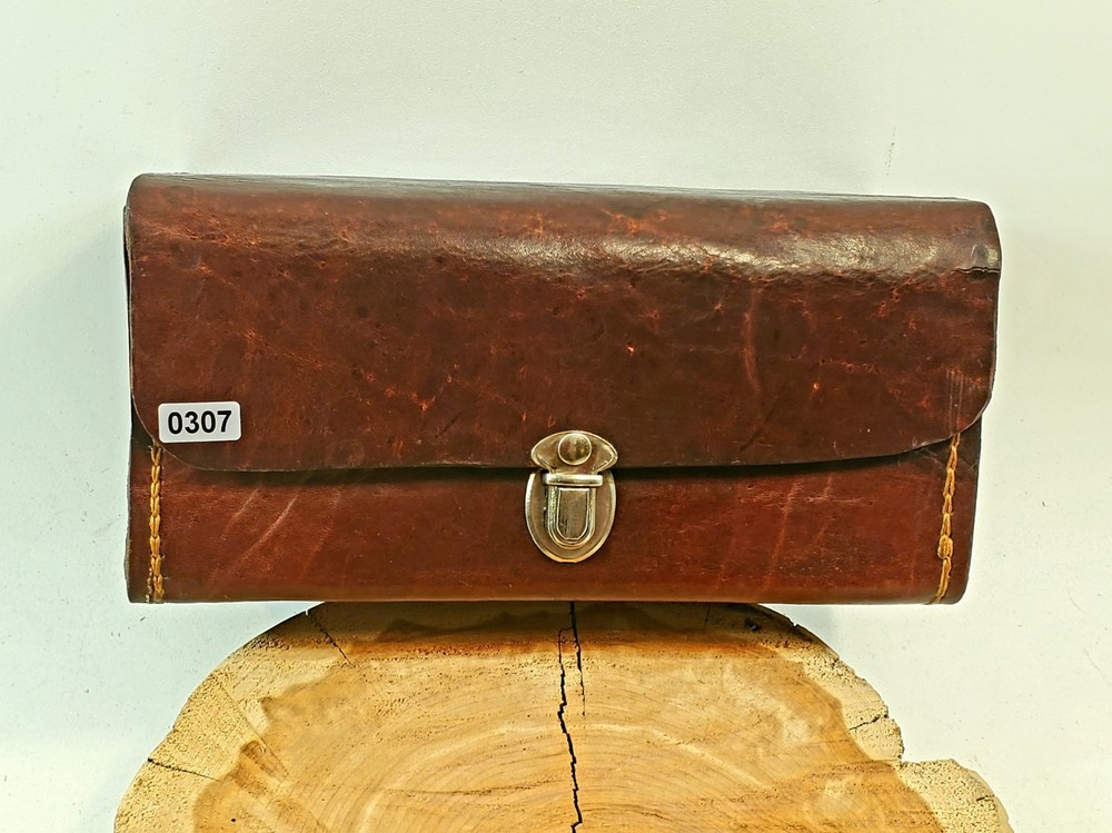 Antique leather ammunition box