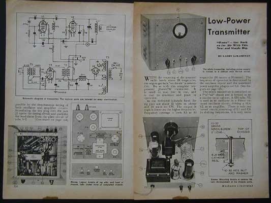 Transmitter Low Power Tube Post War 1946 How-To build PLANS