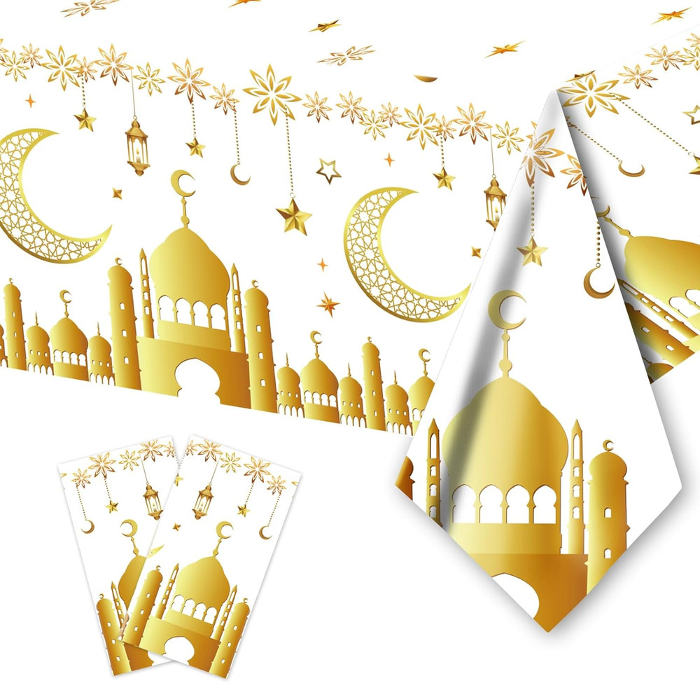 2 Pack Eid Ramadan Table Cloth 130X220Cm Decorative Rectangular Ramadan Mubar...