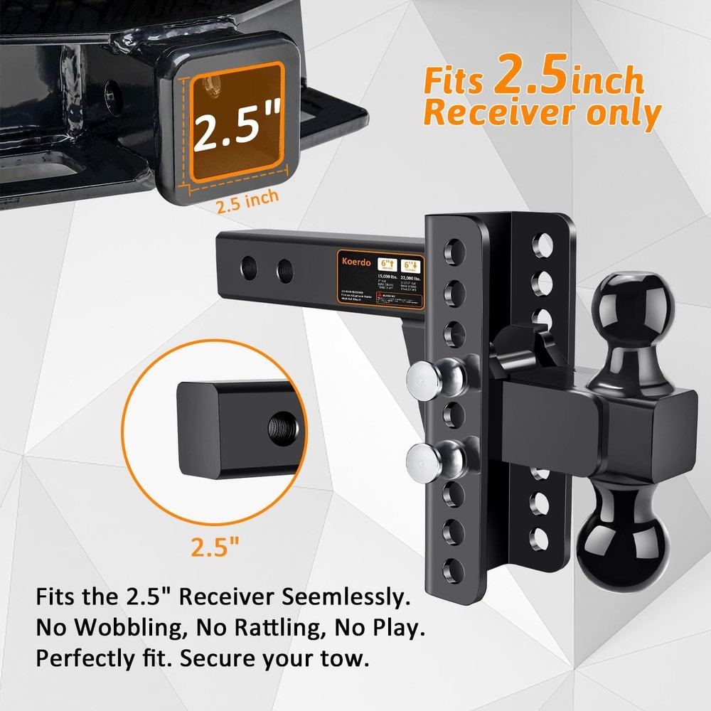 2.5" Black Trailer Hitch 22K GTW Adjustable