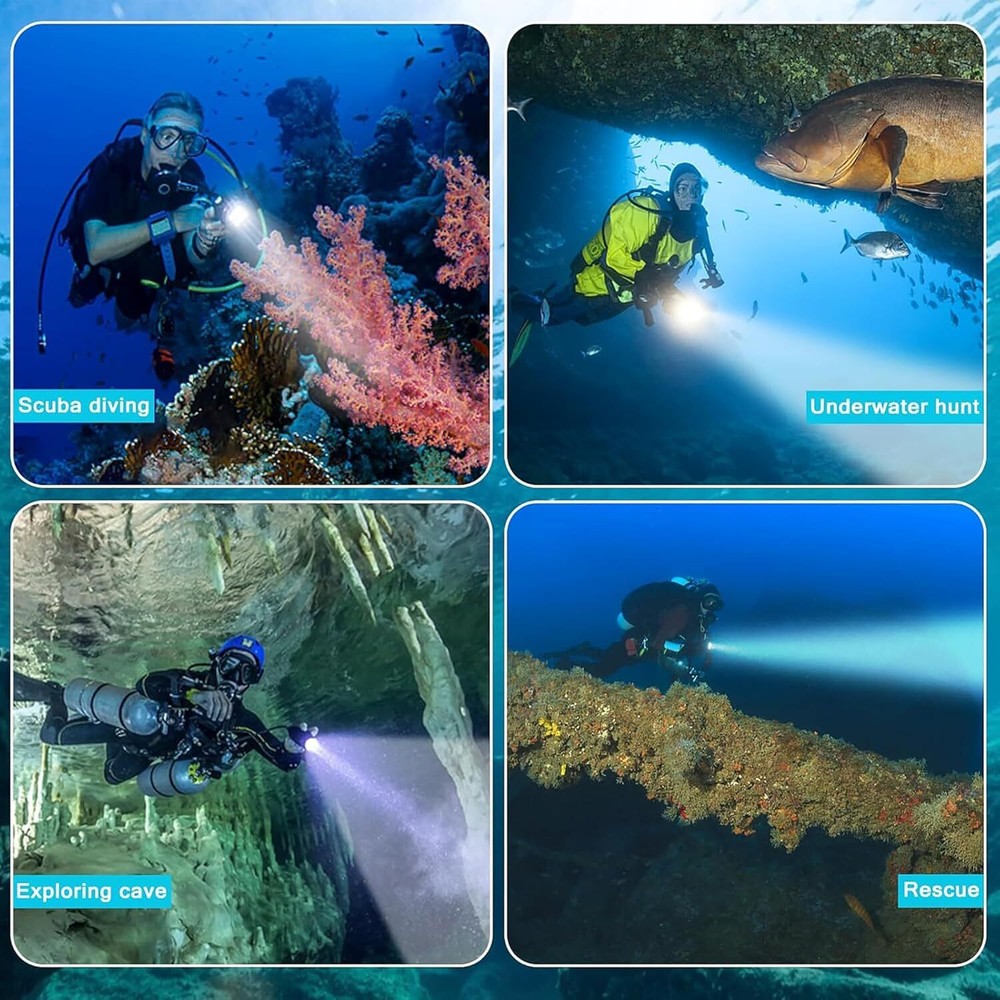 Dive Light 2000 Lumen Waterproof Flashlight with 5 Modes, Underwater Flashlight