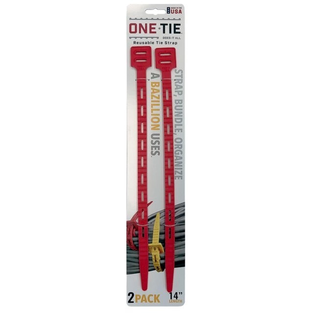 One-Tie TOT60022 14 in. Reusable Tie Strap, Red, 2 Pack