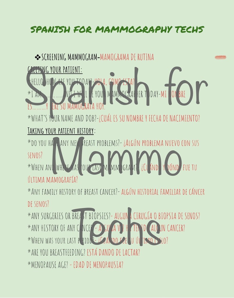 PDF Spanish Guide For Mammography Techs
