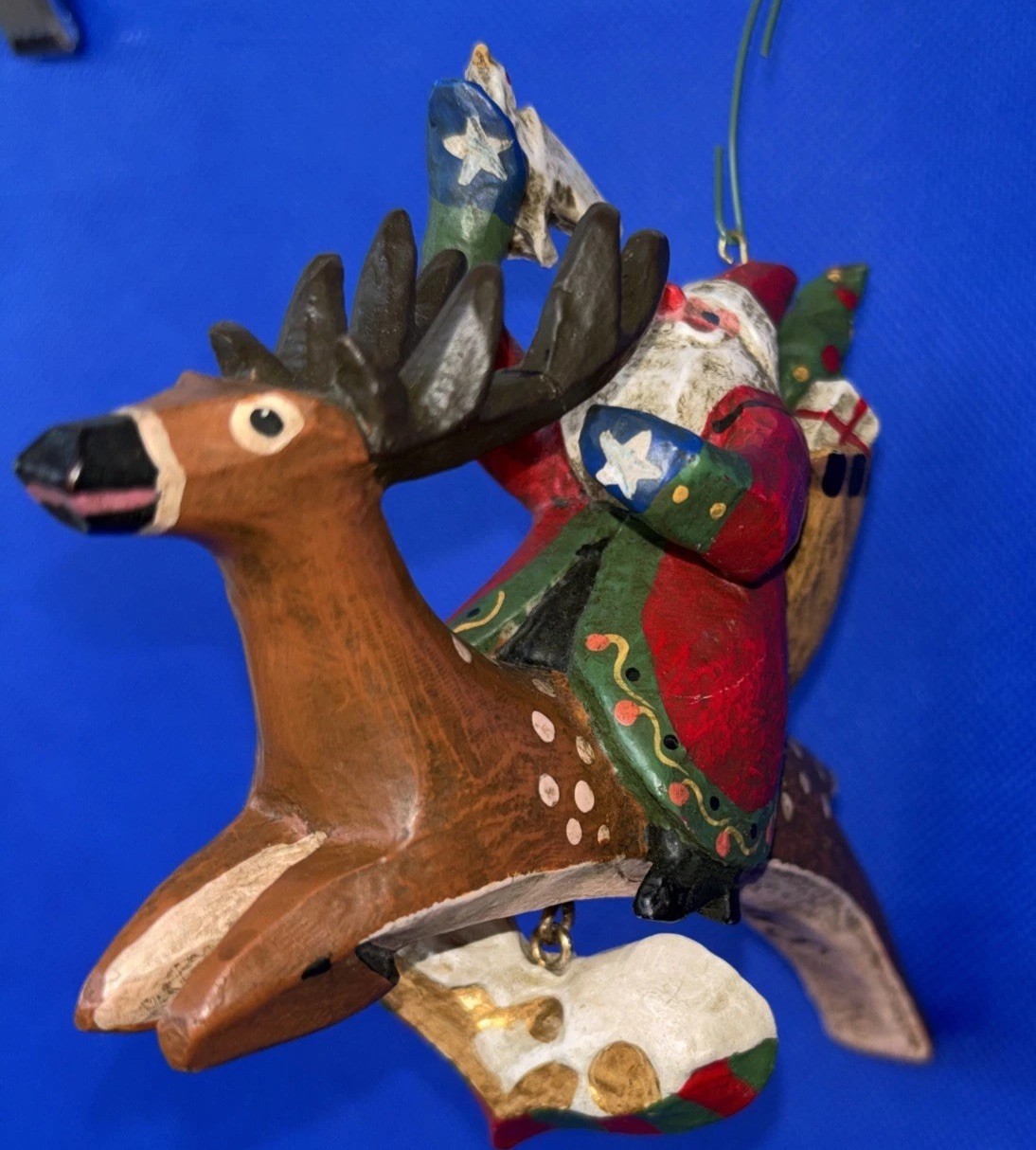 Rare Lou Schifferl Santa Riding Reindeer w/ Heart Charm Christmas Ornament 6"