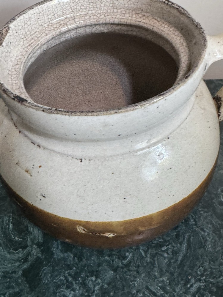Bean Pot Old Earthenware Heavily Crazed