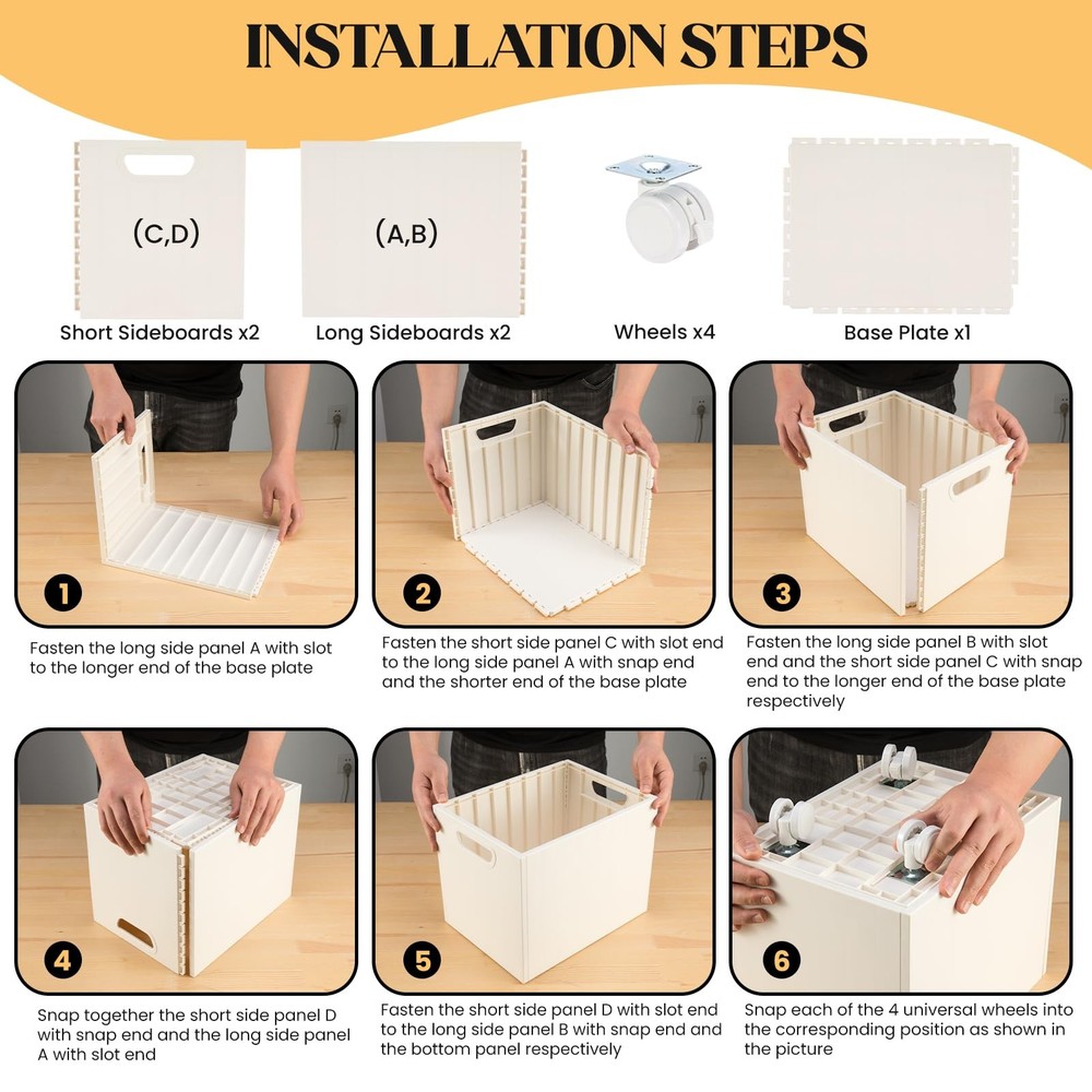 Rolling File Organizer with Wheels Stackable Storage Box Portable White