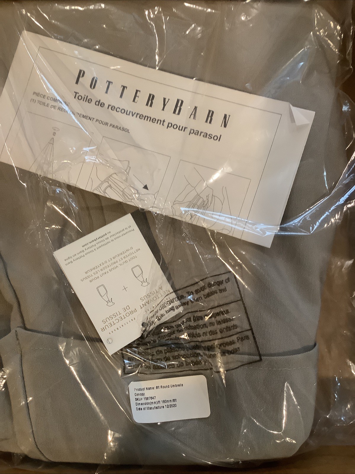 Pottery Barn 6 ft Replacement Umbrella Canopy Canvas Cadet Gray