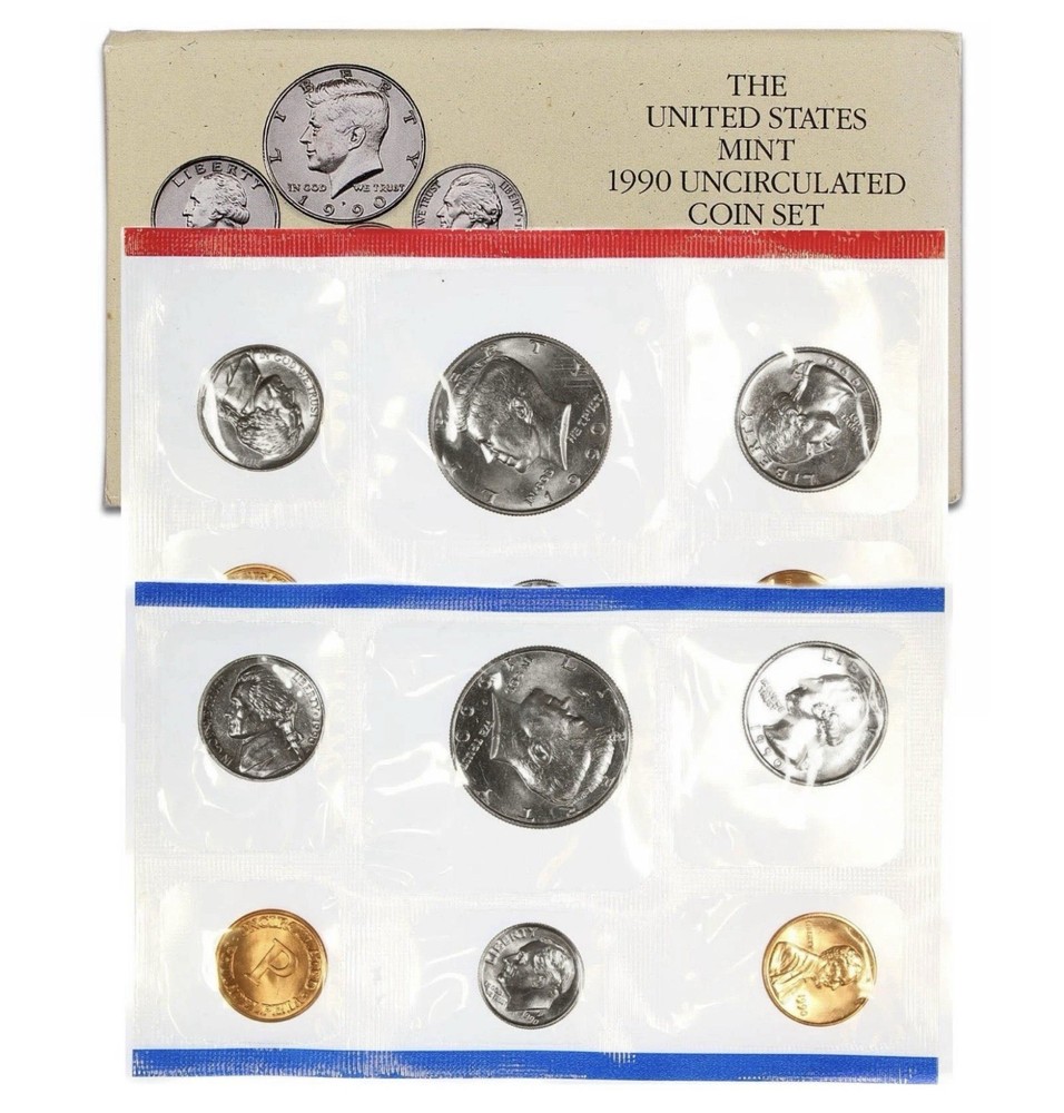 1990 Mint Set Original Envelope 10 BU US Coins BU