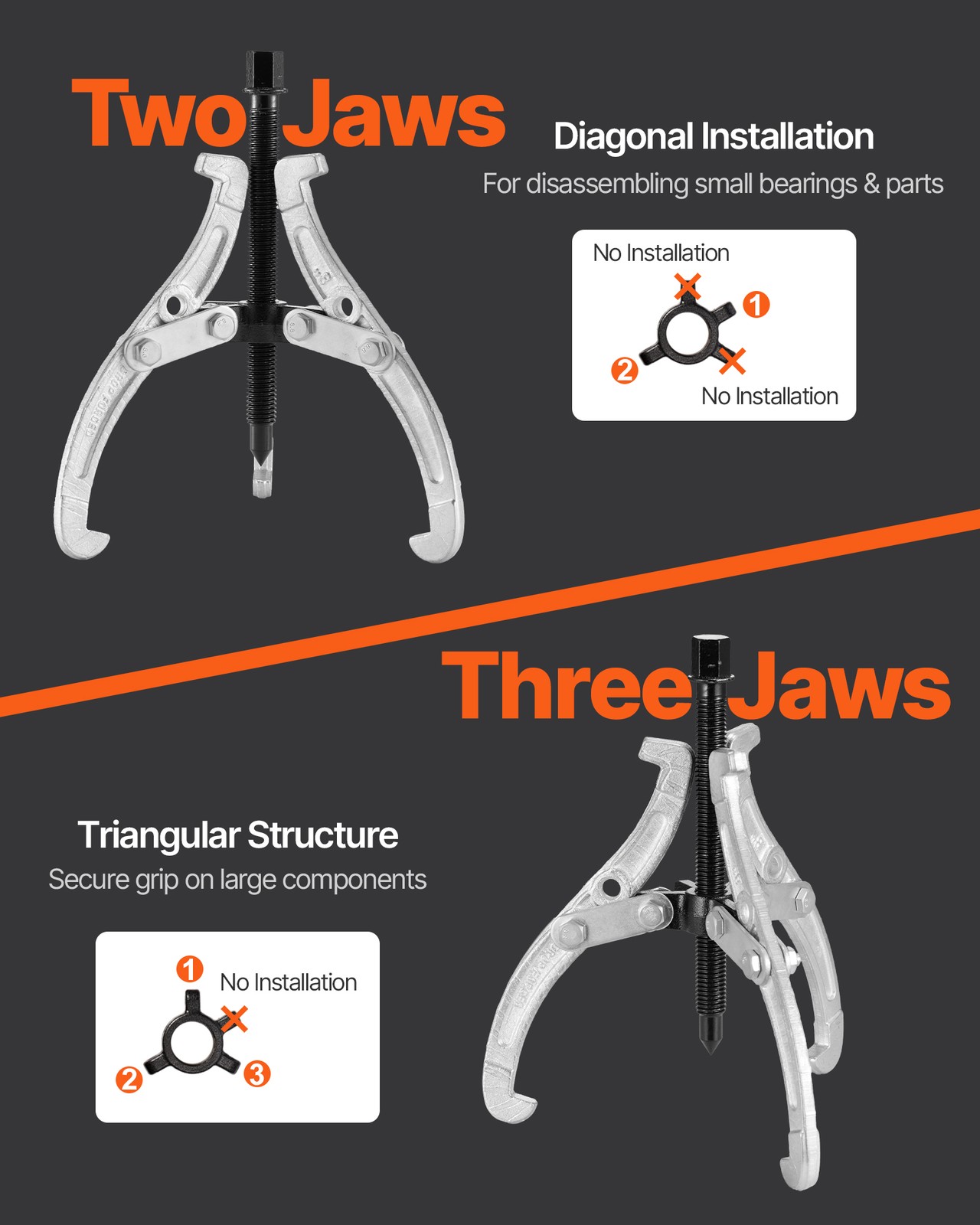 VEVOR 4Pcs 3 Jaw Gear Puller Set Gear Pulley Bearing Puller 3 in/4 in/6 in/8 in