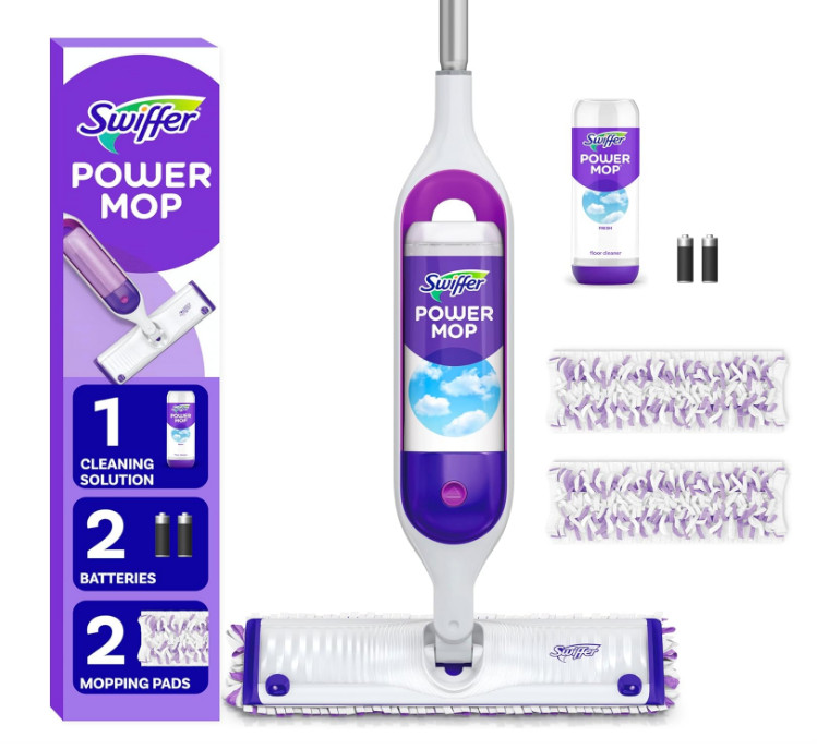 Swiffer PowerMop Kit – Includes Mop, 2 Pads, Cleaning Solution & Batteries