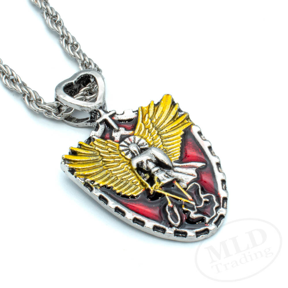 Holy Archangel Warrior Guardian Angel Saint St Michael Shield Pendant Necklace