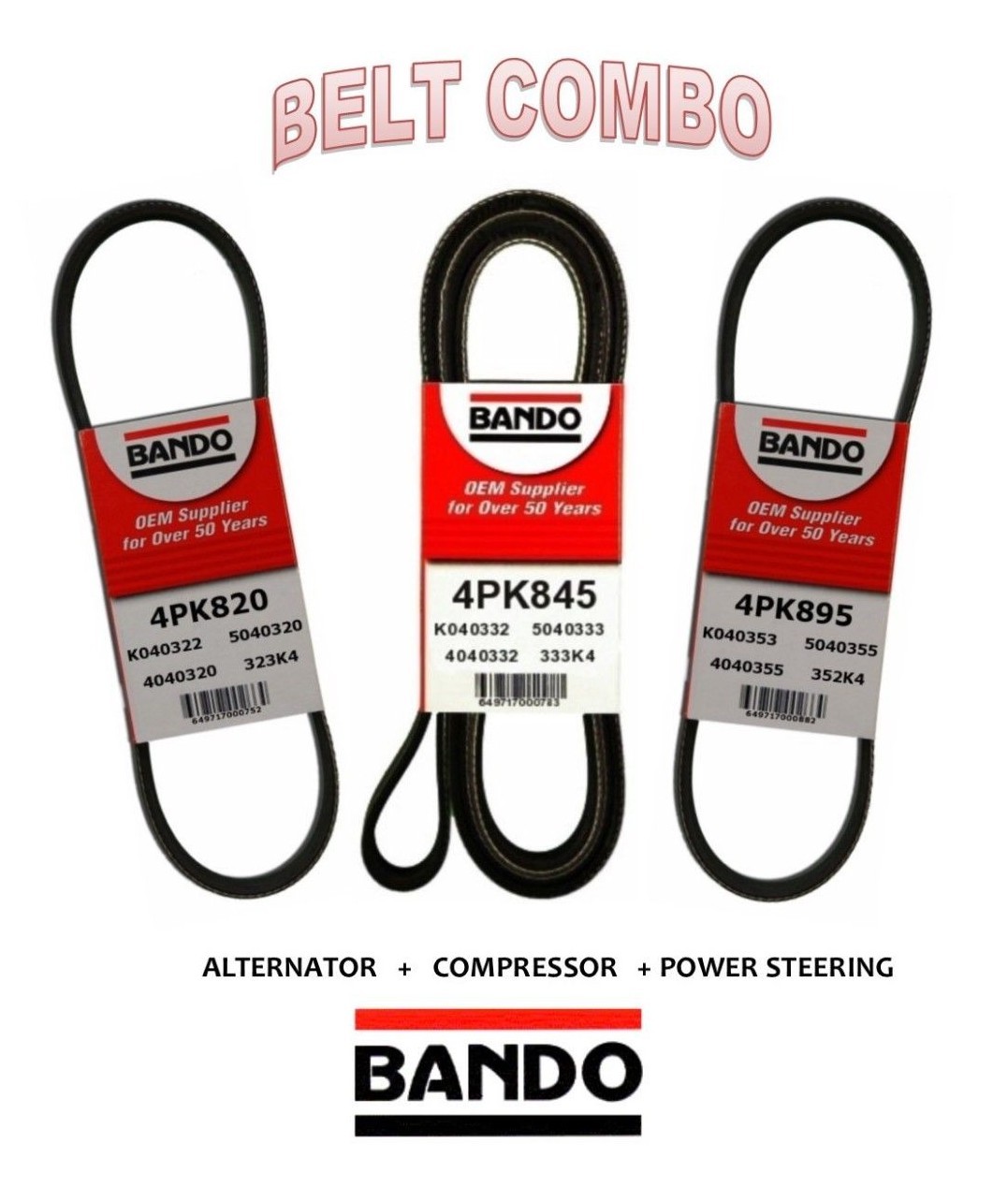 97-01 HONDA CR-V BANDO OEM Drive Belt 3Pcs  ALTE/ A.C/POW S 4PK820 4PK845 4PK895