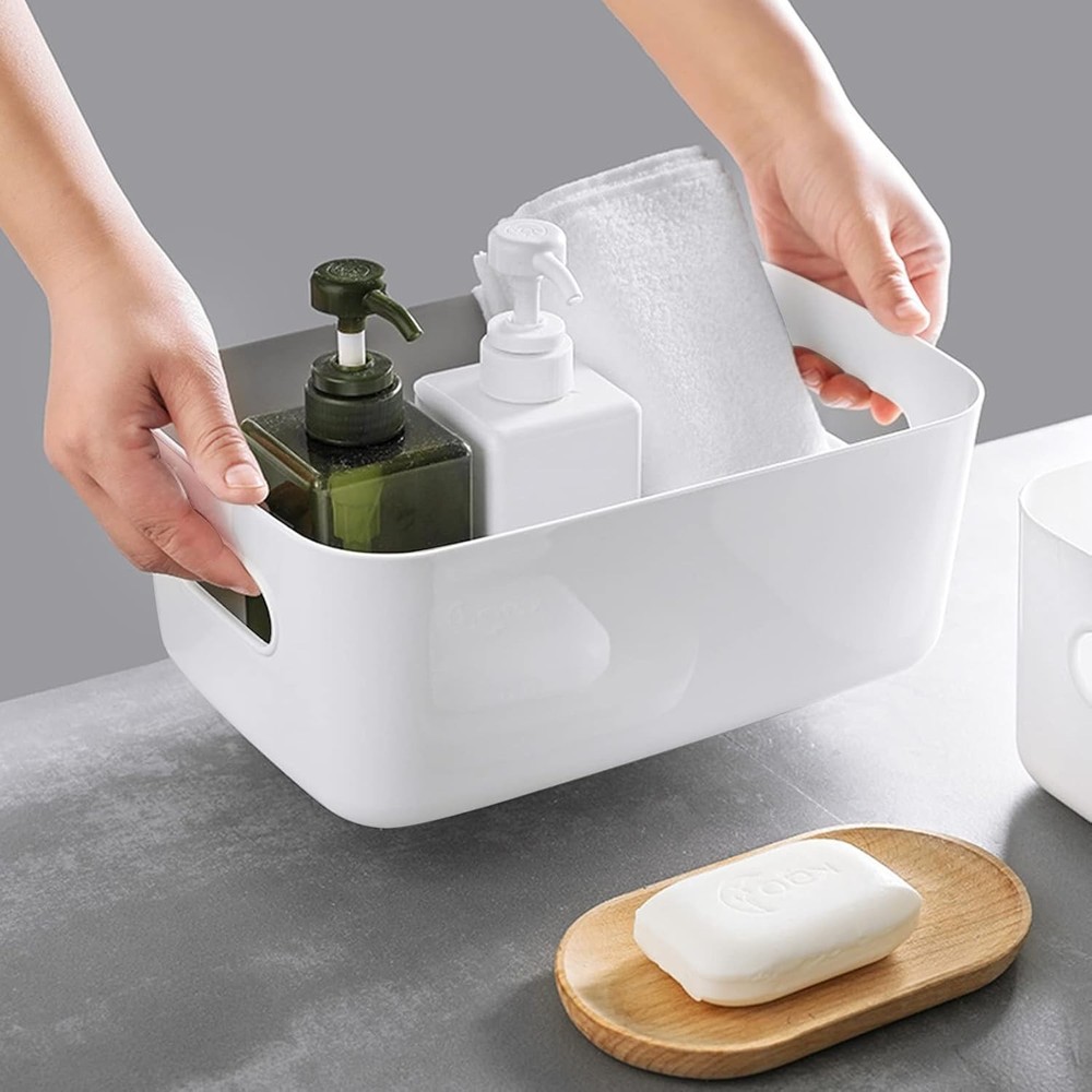 Small Plastic Storage Baskets 8 Pack White Portable Stackable Multipurpose BPA