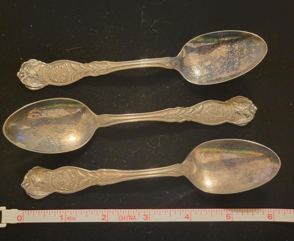 Three Vintage Rogers Silver Plate State Spoons – Ohio, Illinois, Massachusetts