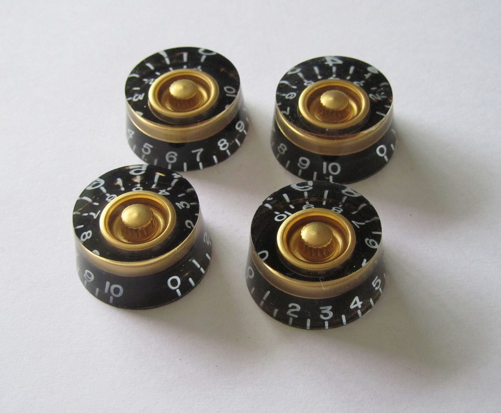 4x LP Custom Control Knobs Speed Dial Knobs Black w/ Gold fits Les Paul