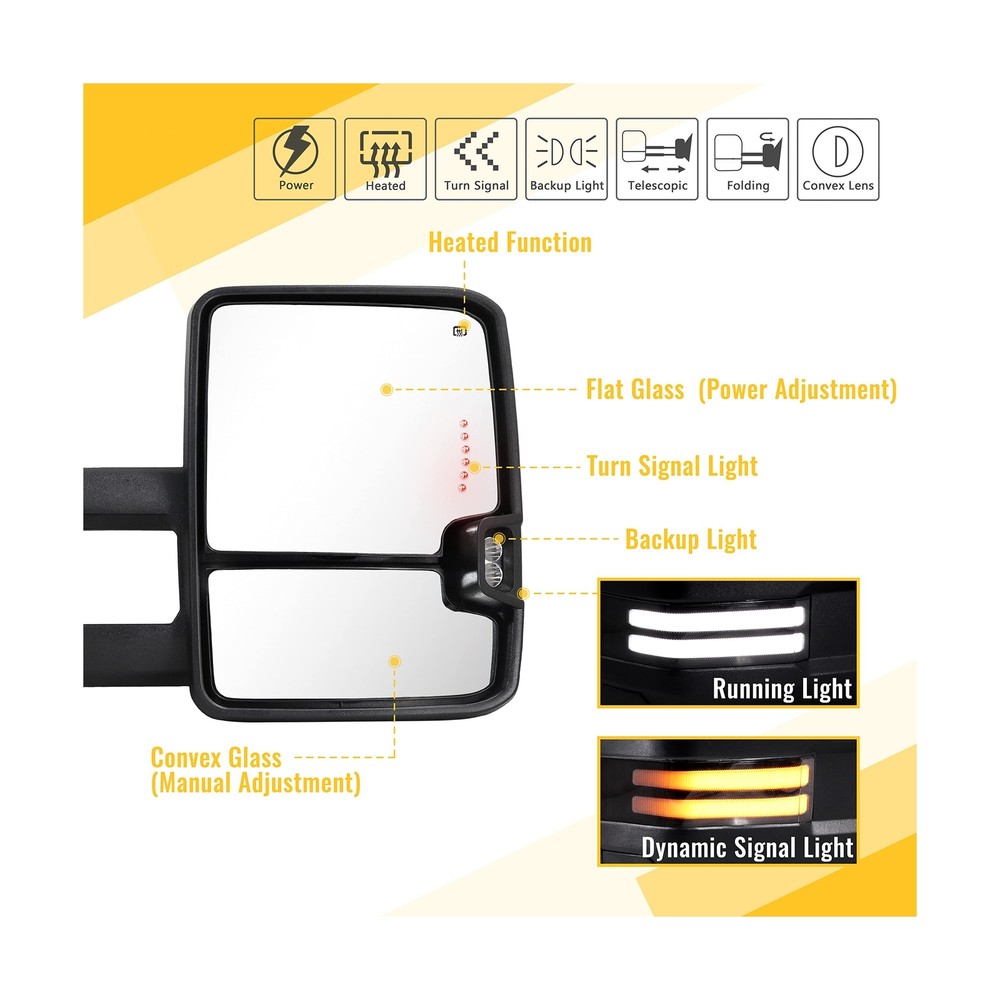 Towing Mirrors Switchback Turn Lights Compatible with 2003-2007 Chevy Silvera...