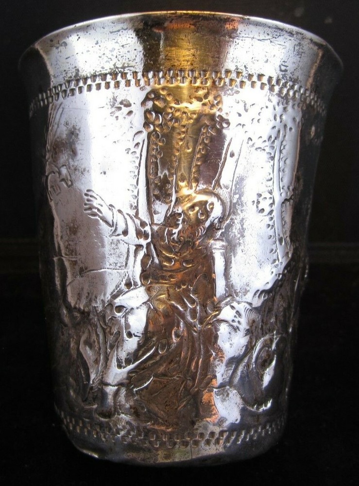 1700's Arnholt Lange Danzig Russian Religious SOLID SILVER CUP ANGELS-MEN-DOVES
