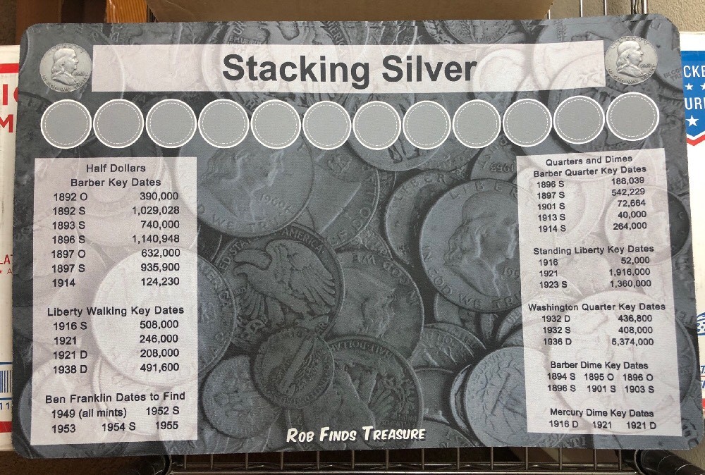 11" X 17" Silver Stack Coin Roll Hunting Mat - Rubber Backed and Safe for Coins!