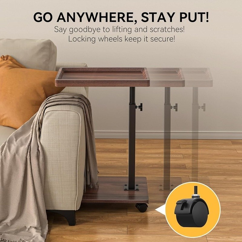 Adjustable Height Rolling C Side Table Multifunctional Laptop Snacks Living Room