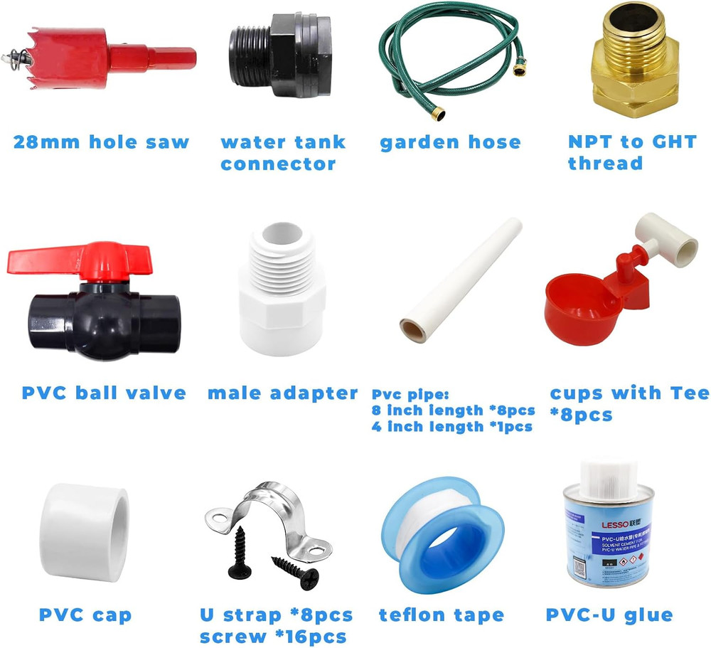 Chicken Coop Accessories – Complete Automatic PVC Pipe Watering System Kit with