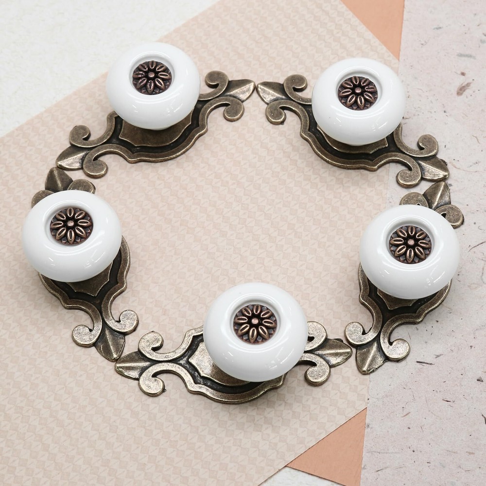 10pcs Ceramic Knobs White Dresser Knobs Vintage Cabinet Knobs with Antique Br...