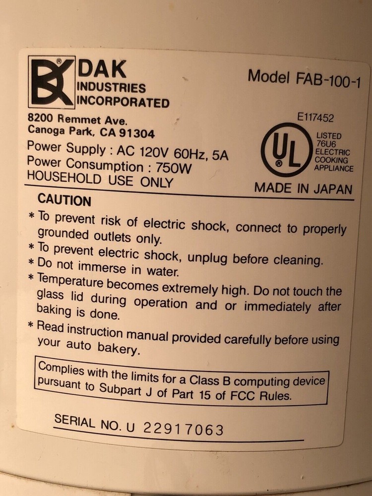 Run Capacitor for DAK Auto Bakery Bread Machine Model FAB-100-1