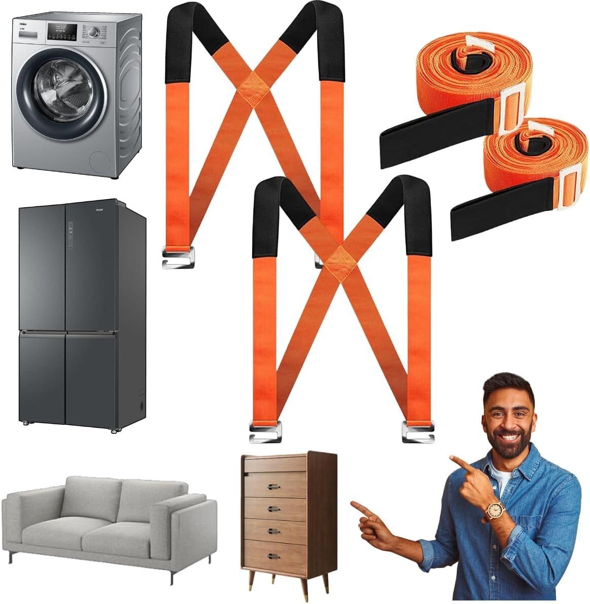 Heavy Furniture Appliances Moving Straps Rope Belt Transport Lifting System Tool