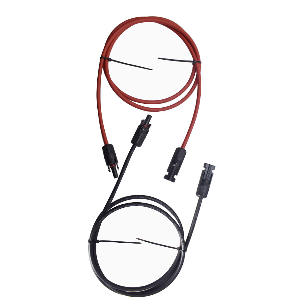 12 AWG Solar Panel Extension Cable Wire Connector 1 Pair 5ft Black + Red