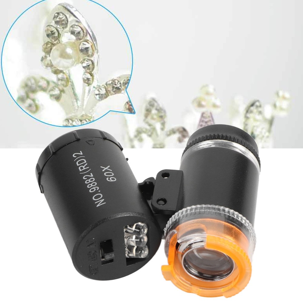 Mini 60X LED Microscope & UV Currency Detector Adjustable Light Angle PocketNew☚