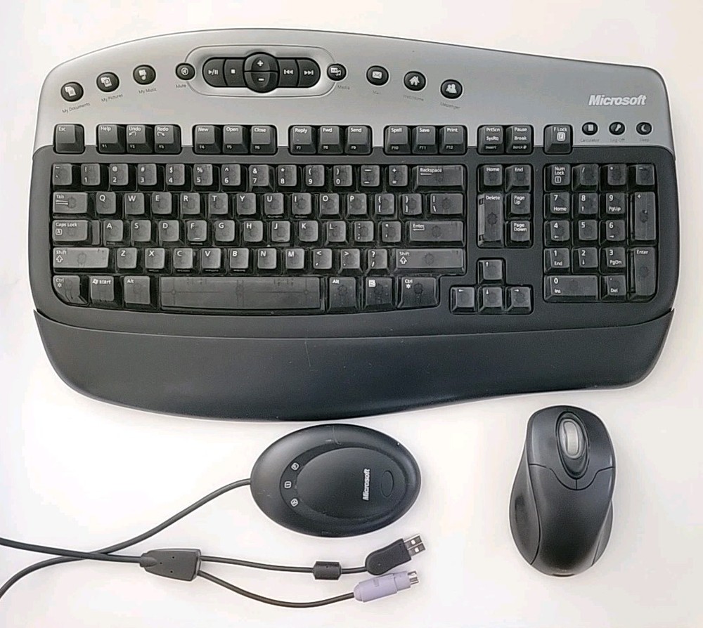 Vintage Microsoft Wireless Multimedia Desktop Keyboard & Mouse 1.0A - Tested