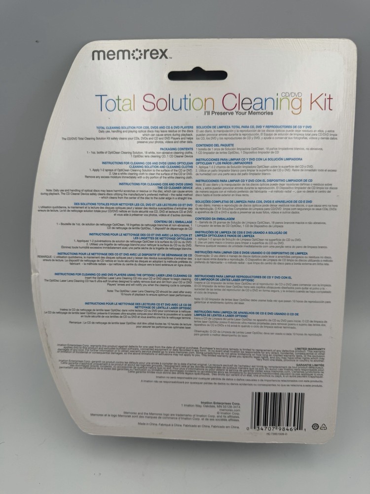 Memorex Total Solution Cleaning Kit CD/DVD Cleaner New Sealed