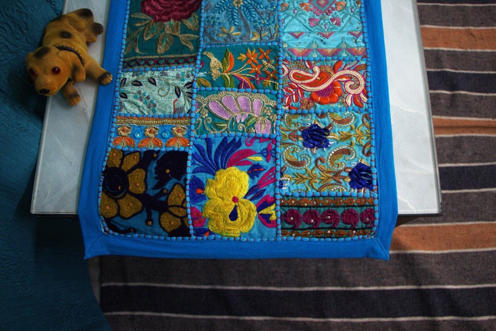 Handcrafted Khambadiya Patchwork Table Runner – 13x36 Inches