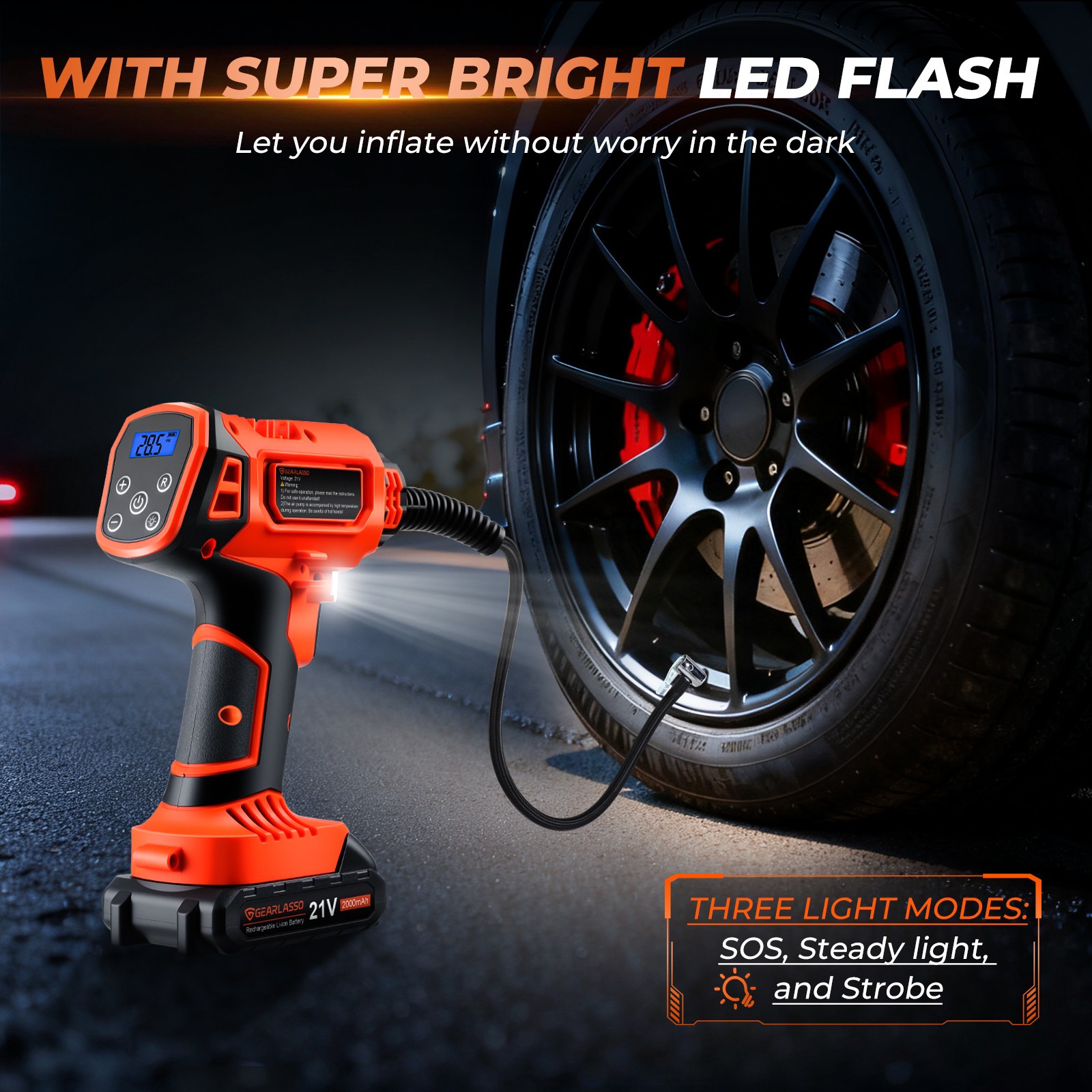 160PSI Cordless Tire Inflator Air Compressor Rechargeable Battery Car Air Pump