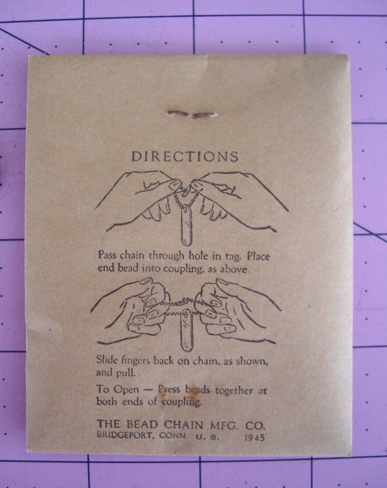 World War II Dog Tag Chains Sealed Box 100 Envelopes & 200 Chains NOS Free Ship