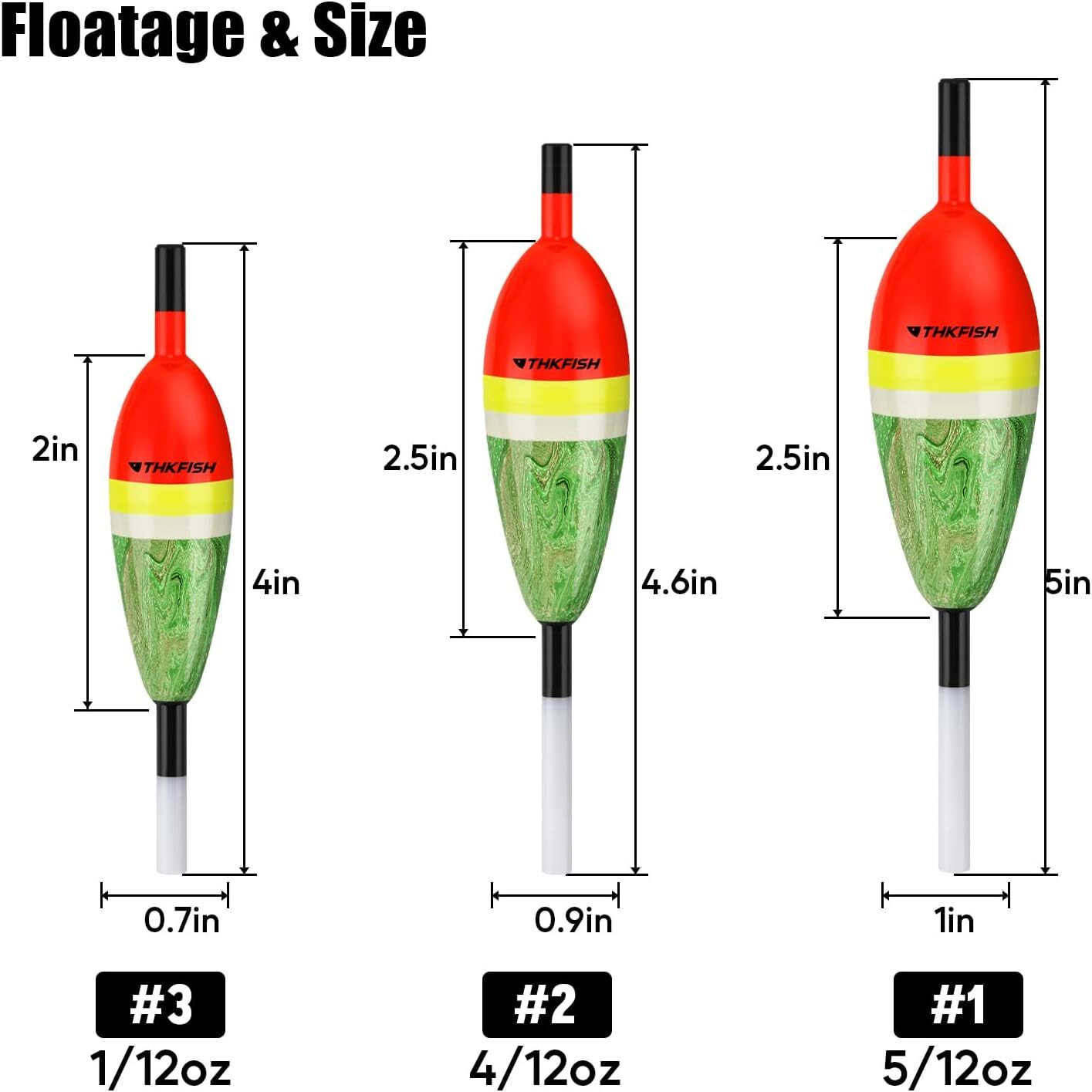 THKFISH 5PCS Bobbers for Fishing Buoyant Balsa Wood Body Slip Bobbers Floats US