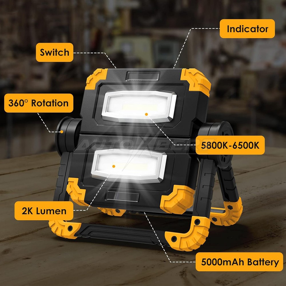 LED Work Light Rechargeable 2000 LM Portable Folding Magnetic COB LED Flashlight