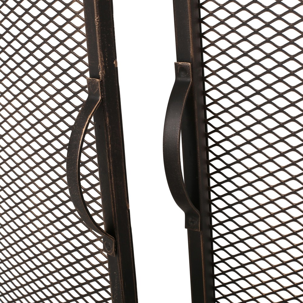 40" Iron Fireplace Screen Matte Black, Modern Single Panel with 2 Access Doors
