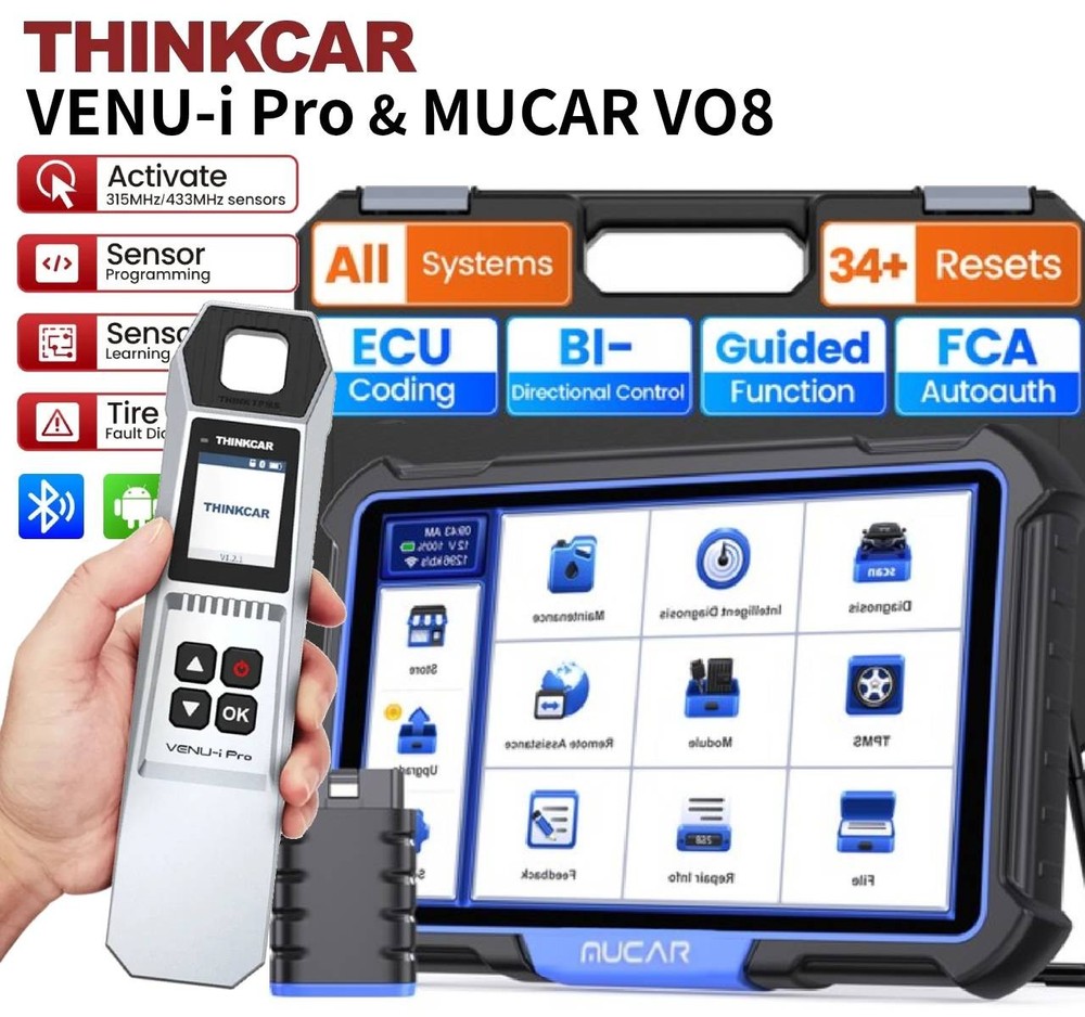 MUCAR VO8+TPMS Tool Diagnostic OBD2 Scanner Bidirectional E.CU Coding 34+Service