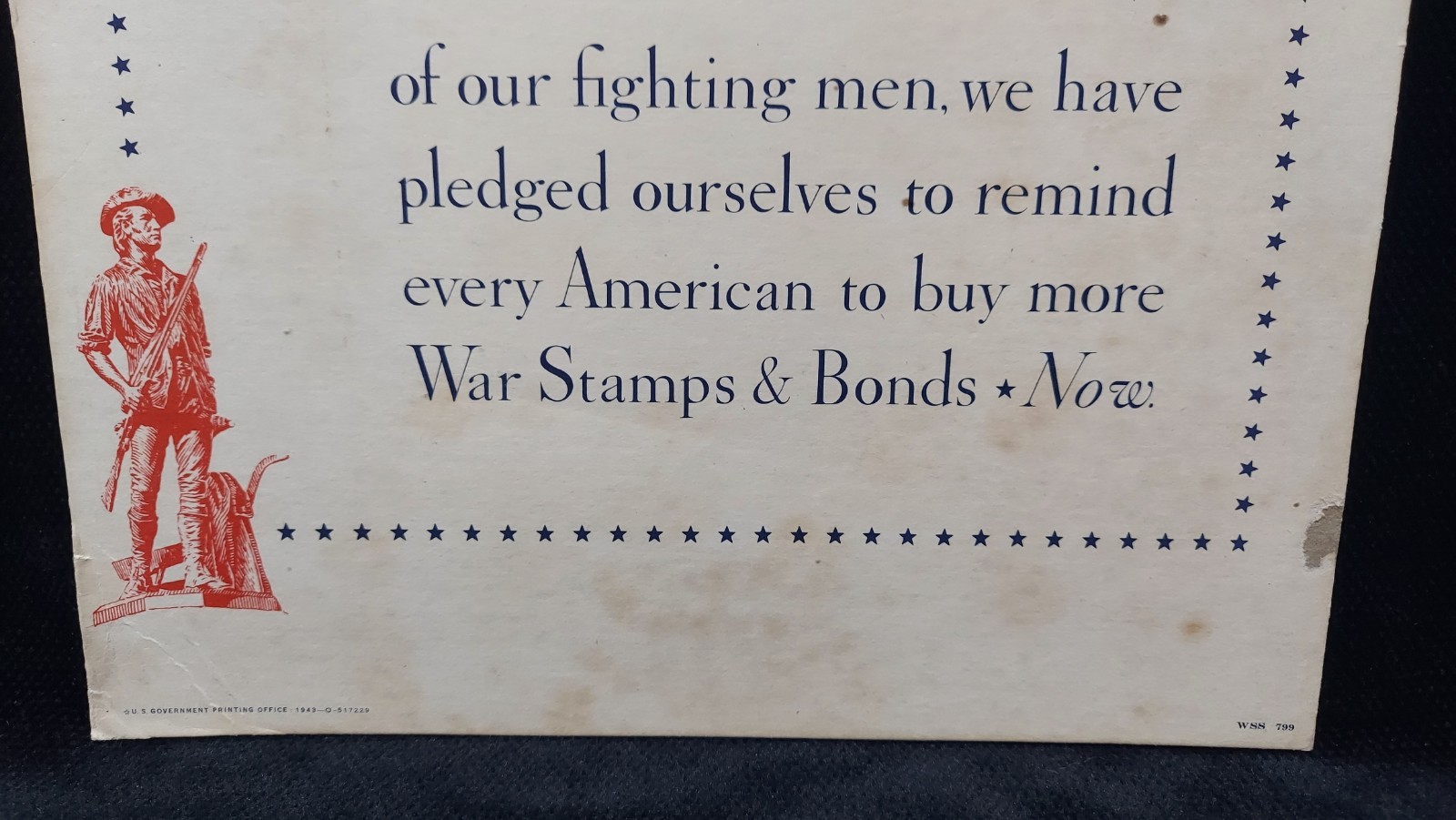 Orig. WWII Poster In Loyal Support Of Our Fighting Men Buy War Stamps & Bonds