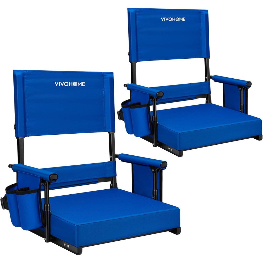 Height Adjustable High Back Stadium Seats 2 Pack Portable Bleacher Chairs Blue