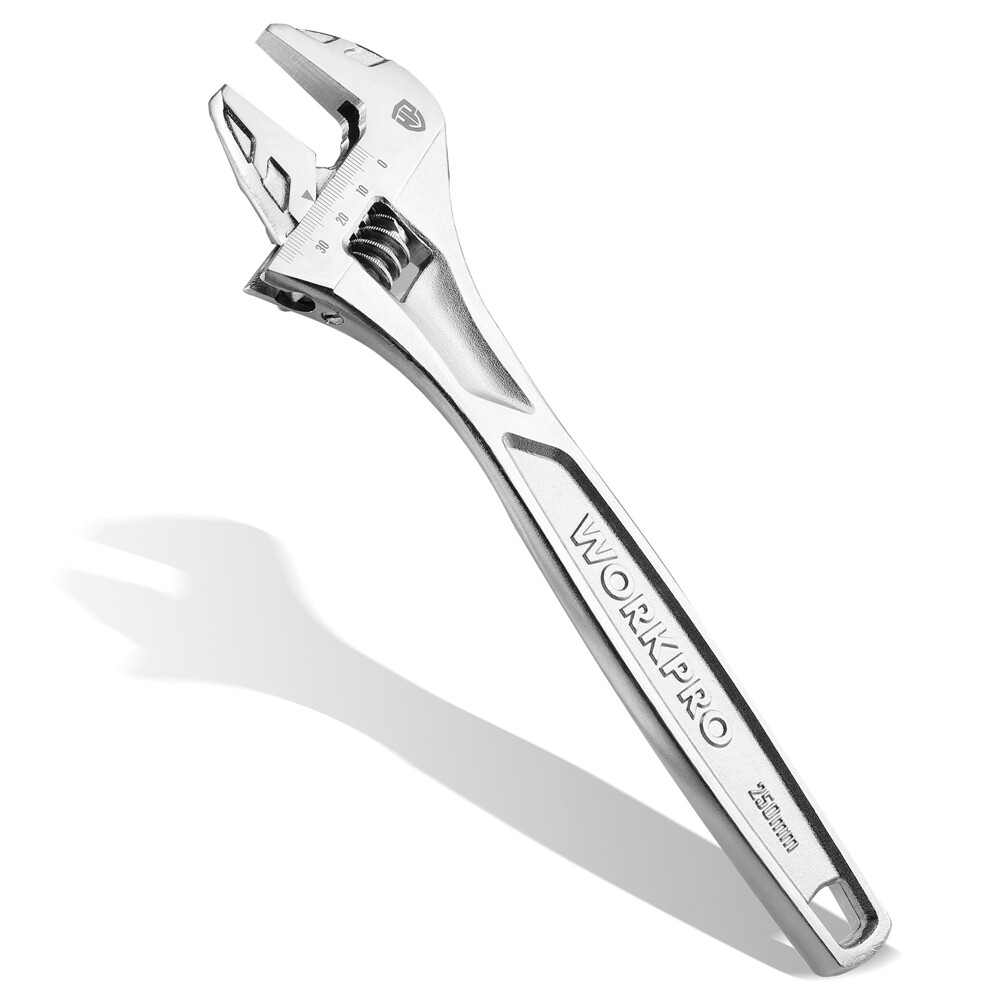 WORKPRO 10" Adjustable Wrench Heavy Duty Chrome Plated Spanner Inch/Metric Scale