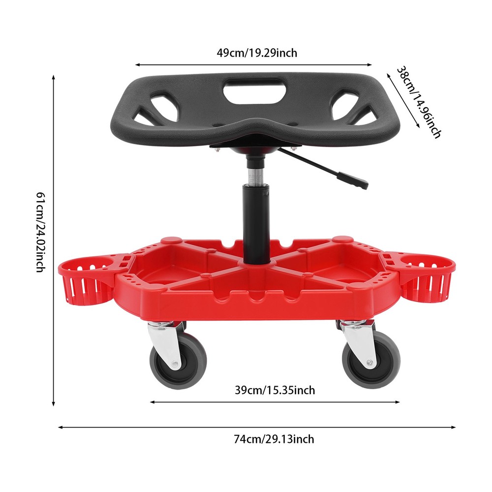 Adjustable Rolling Garage Stool with Tool Storage & Comfortable Seat