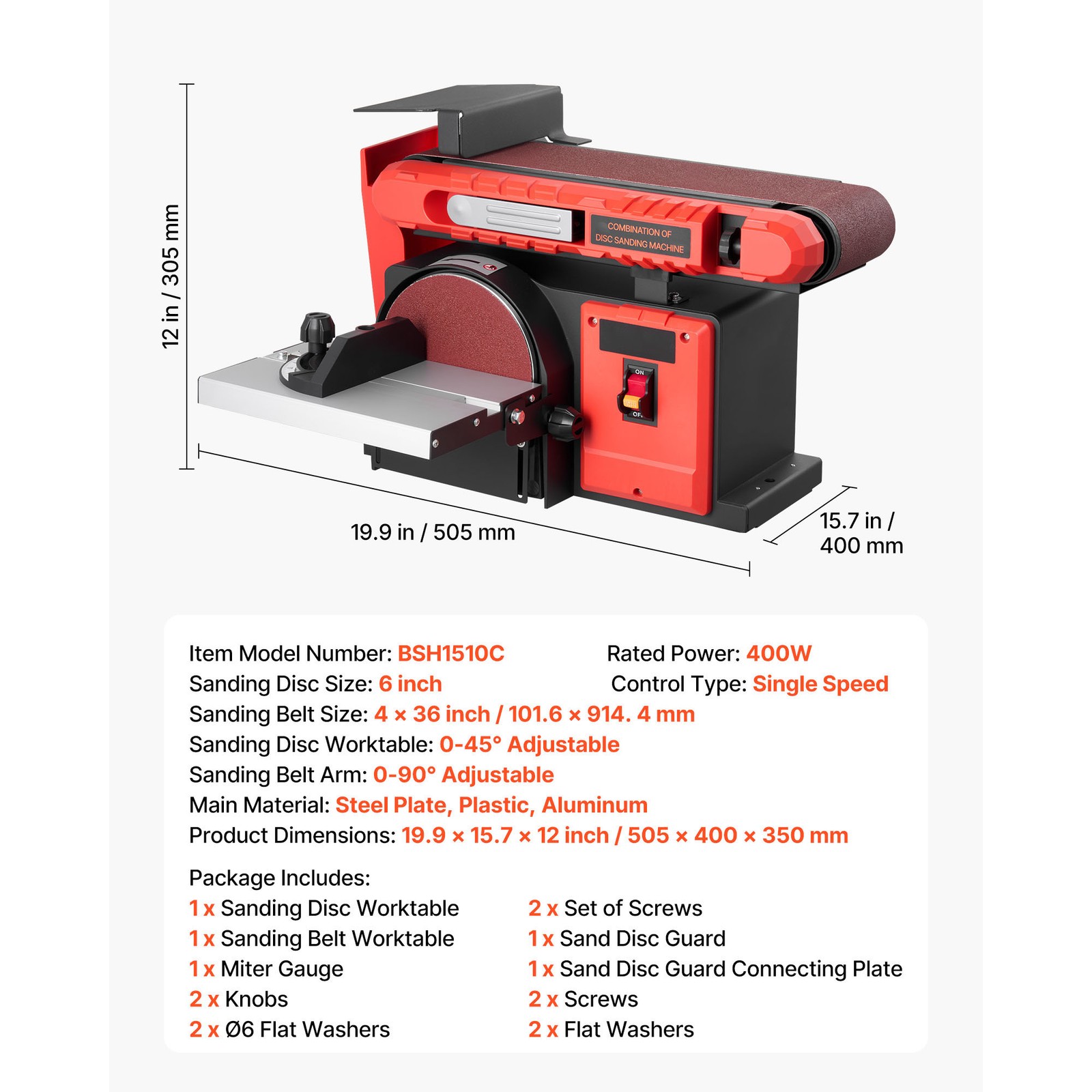 Uimoso 6" Disc and 4" x 36" Belt Sander Combo for Professional Use