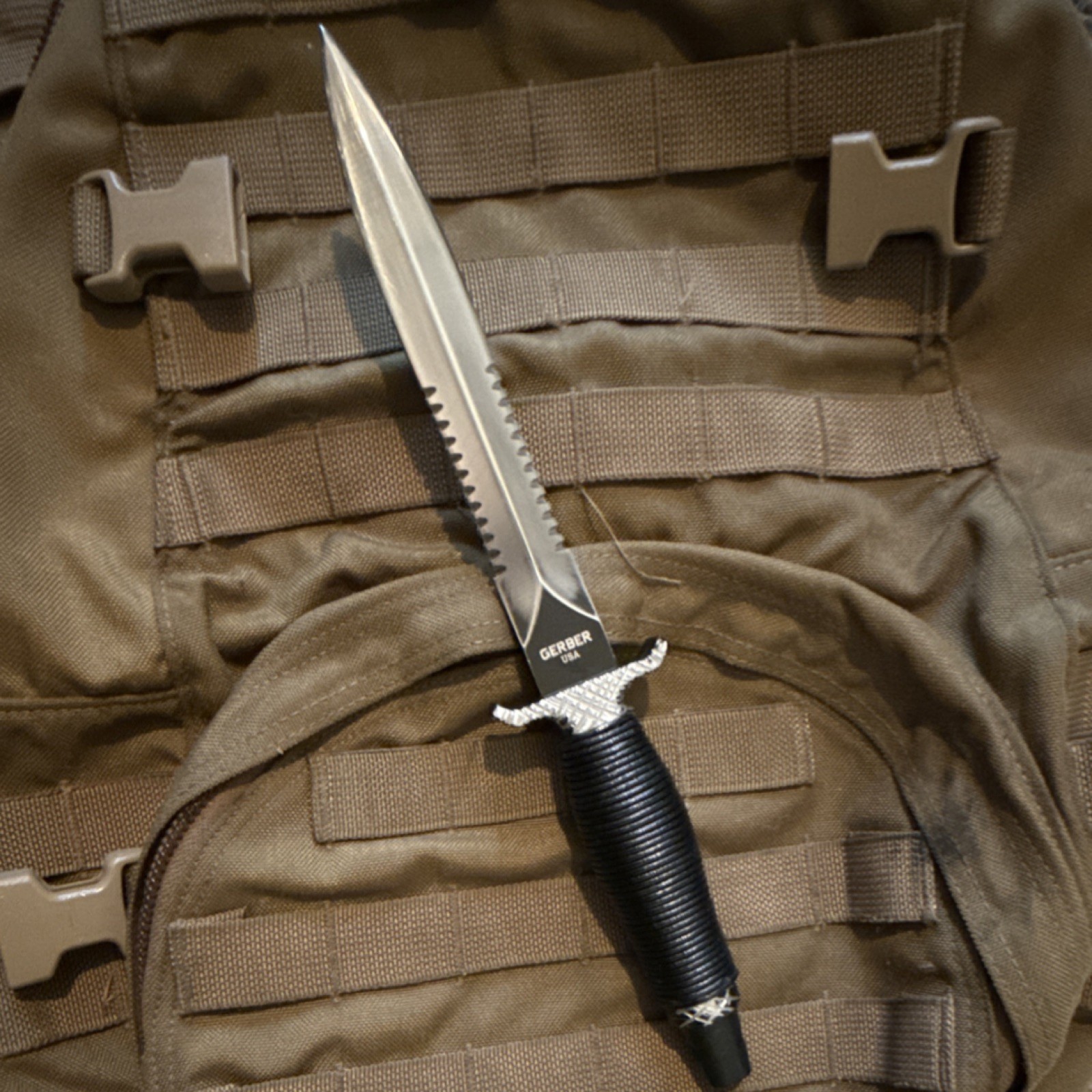 Gerber Double-Edge Dagger - Modified for lightness and grip. Highly Sharpened.