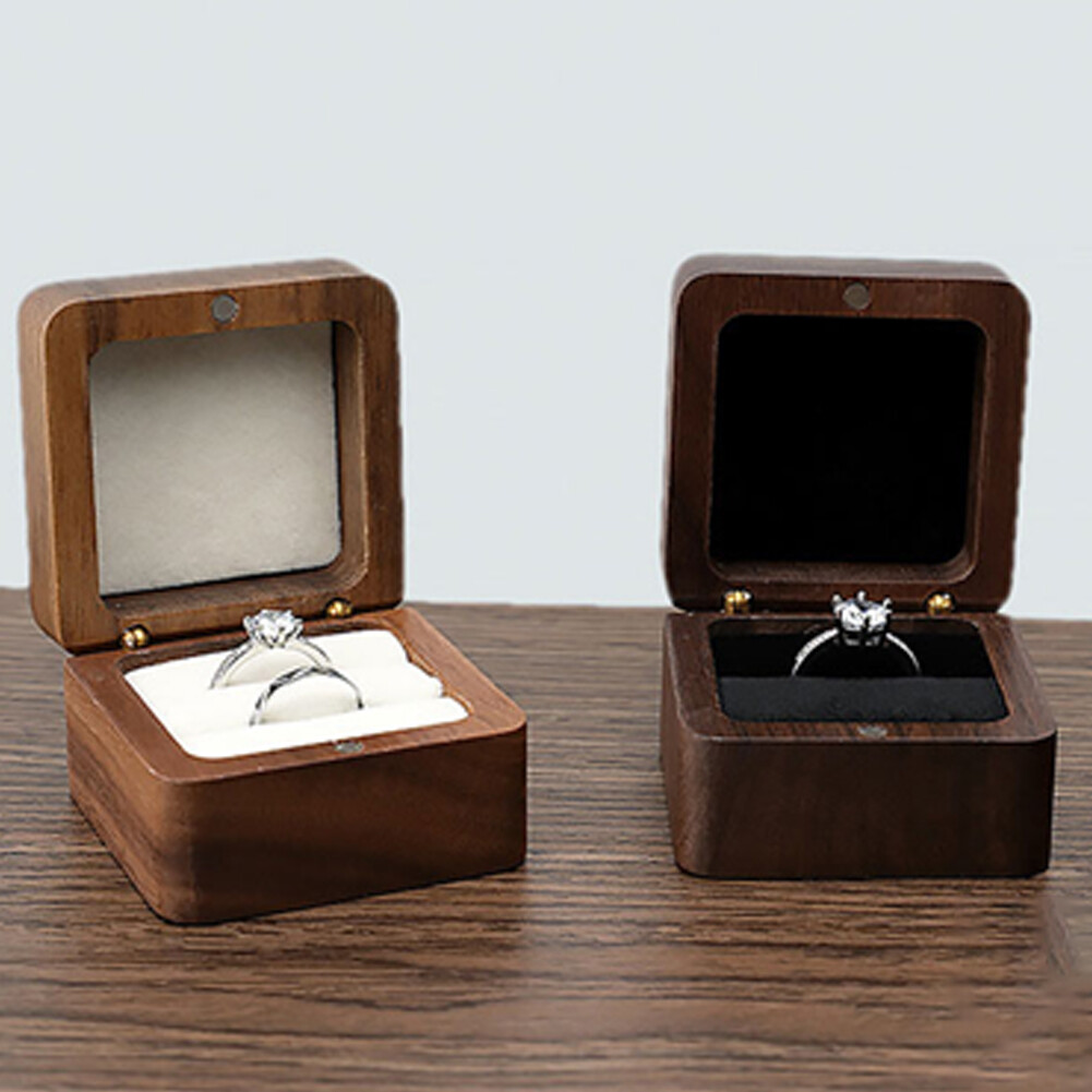 Wooden Engagement Ring Box for Proposal Wedding Pictures or Gift, Minimalist #F