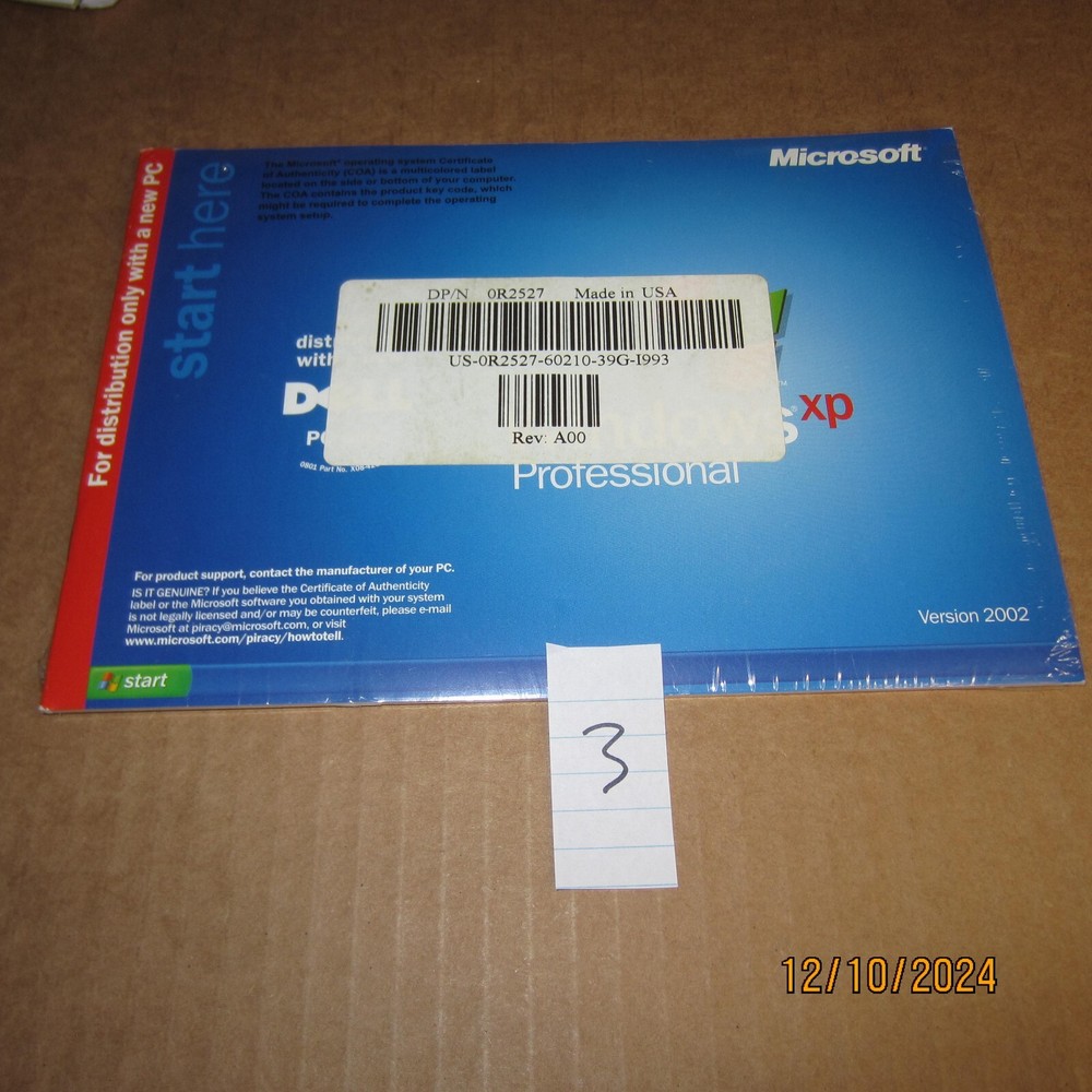 Sealed Microsoft Windows XP Professional Version 2002 NO Key Dell #3