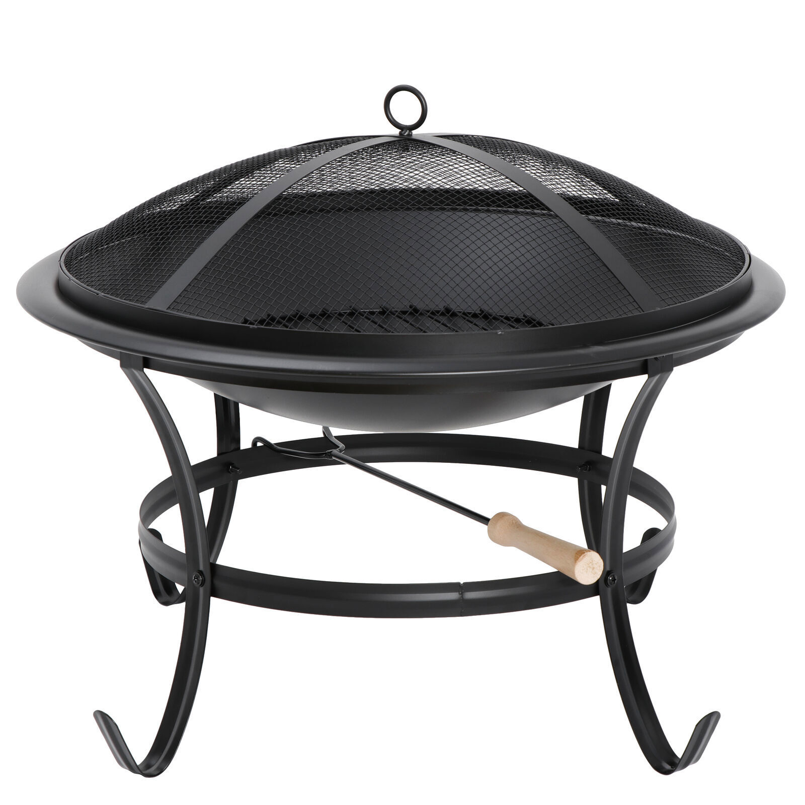 22" Round Fire Pit Patio Wood Burning Bowl Stove Fireplace W/ Lid Poker Black