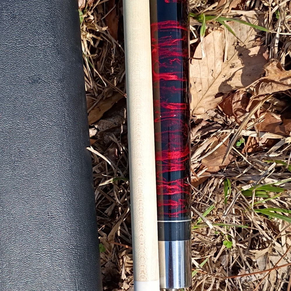 Action Billiard Cue Case Black Red Design with Compartment Strap Includes Cue
