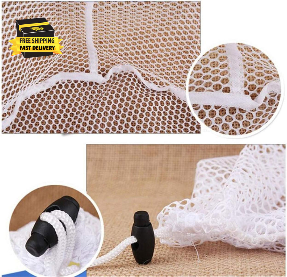 Premium Fine Mesh Laundry Bag - Sturdy White Mesh Material with Drawstring Closu
